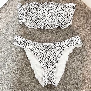 SHADE & SHORE swim micro leopard ruffle bandeau bikini set top bottoms small